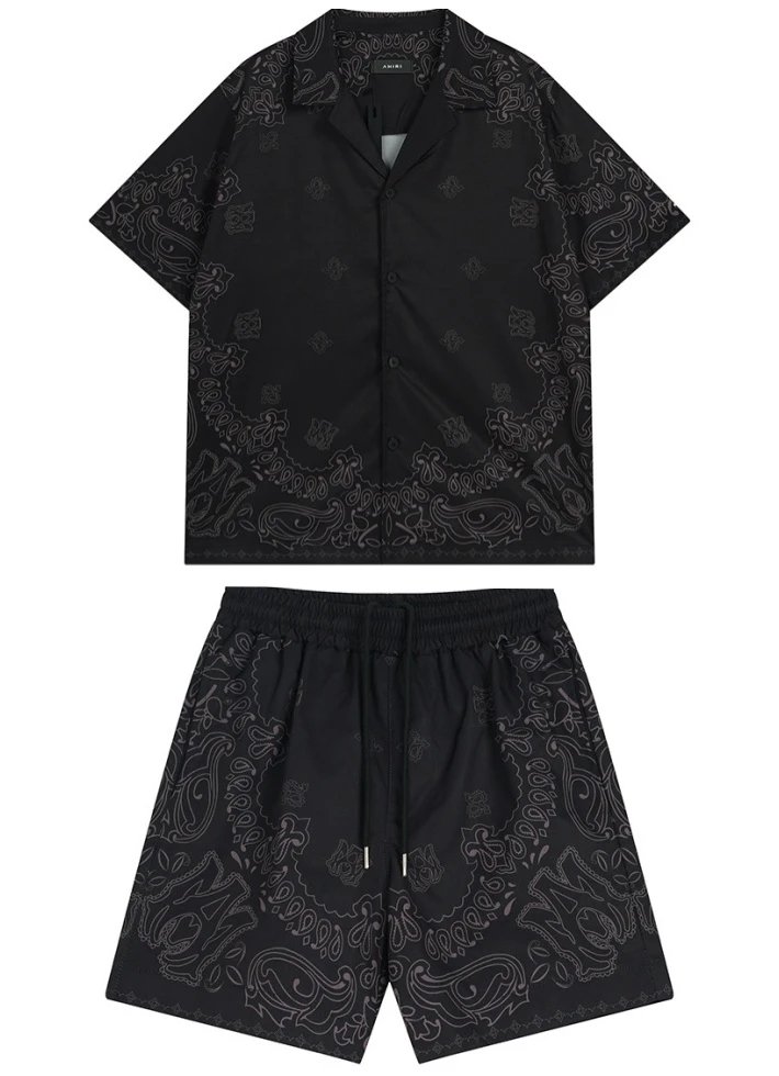 Amiri Bandana Print Short-Sleeve Shirt and Shorts Set Black