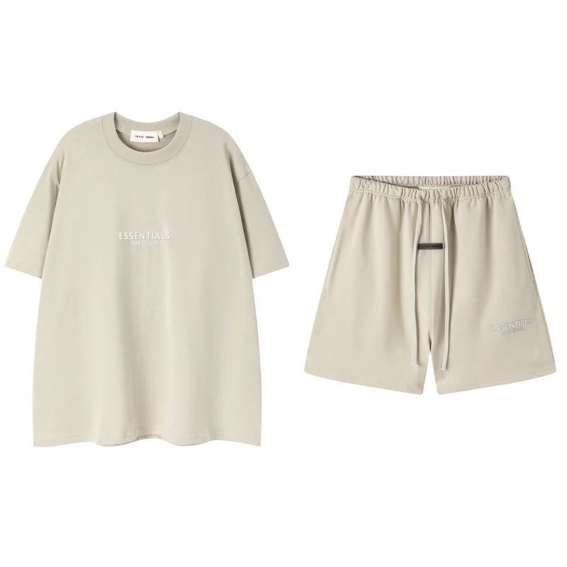 Fear of God Essentials Heather Gray Oversized T-Shirt and Drawstring Shorts Set - 8