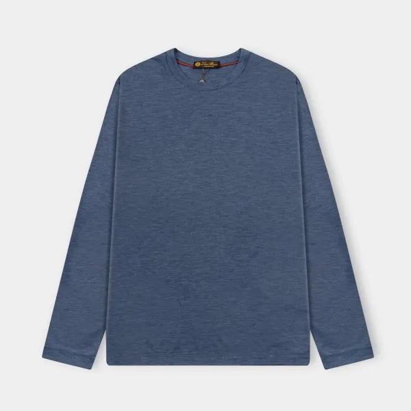 Loro Piana Long-Sleeve Crewneck Tee Navy Blue T-Shirts - 1