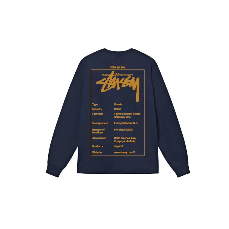 Stussy Inc. Corporate Info Long Sleeve T-Shirt Navy