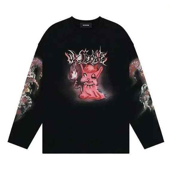 Design Layered Sleeve Graphic T-Shirt Black Purple Green - 12