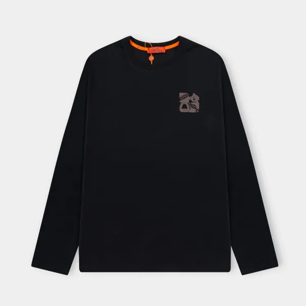 Hermès Logo-Embroidered Black Long-Sleeve T-Shirt - 1