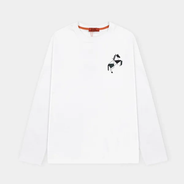 Hermès Geometric Horse Embroidered White Long-Sleeve T-Shirt - 1