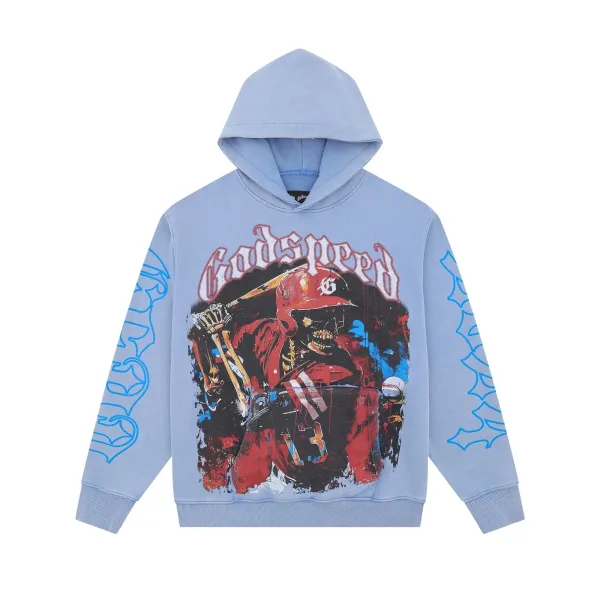 Godspeed Baseball Skeleton Hoodie Light Blue - 1