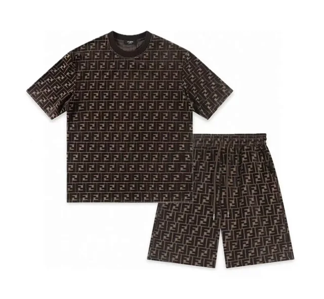 Unbranded Matching Sets Short-Sleeve T-Shirt and Drawstring Shorts Set with Tonal Geometric Pattern product detail image 14