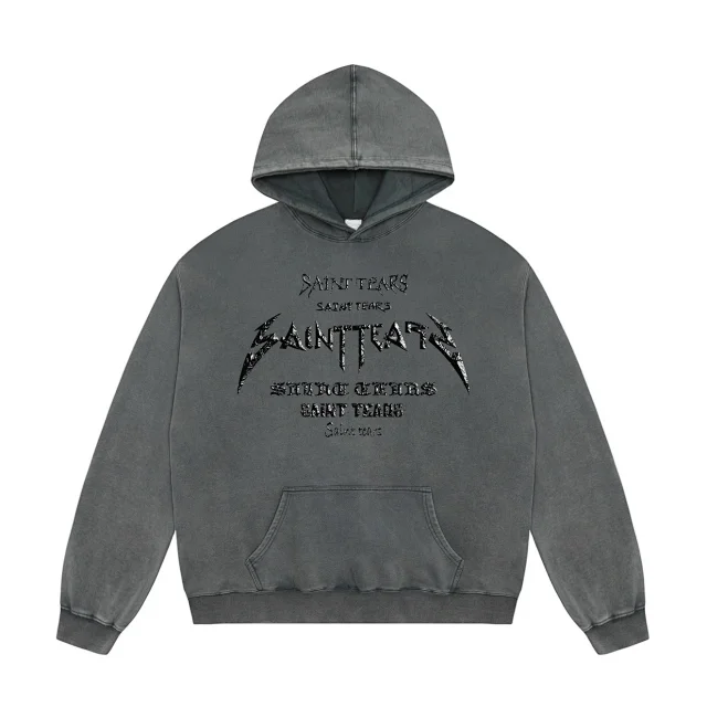 Unbranded Hoodies & Sweatshirts Washed Graphic Pullover Hoodie with Kangaroo Pocket product detail image 4