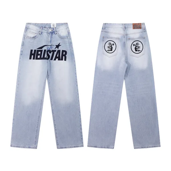 Hellstar Flame Tribal Print Straight Fit Light Wash Jeans - 6