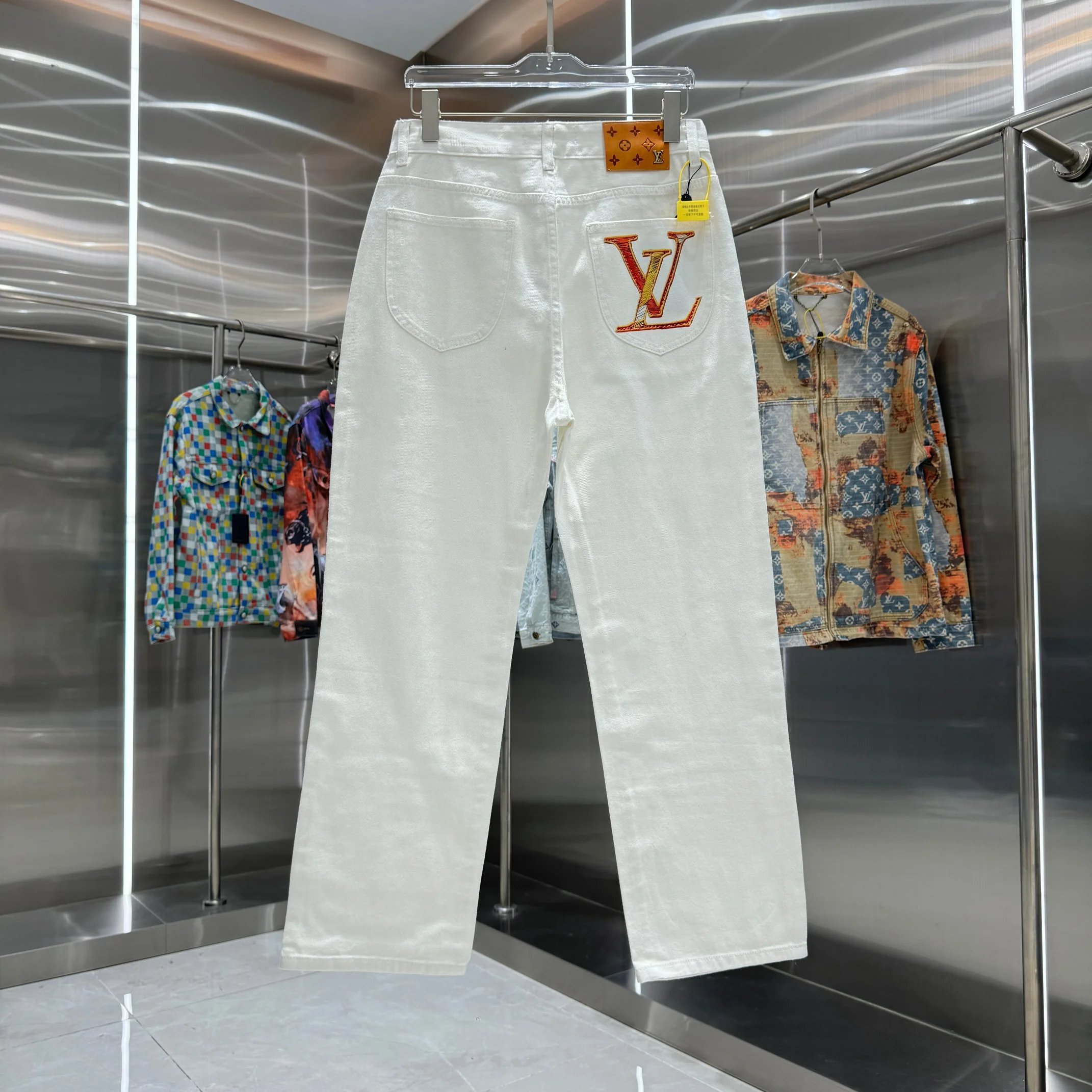 Louis Vuitton Monogram Embroidered White Jeans - 14