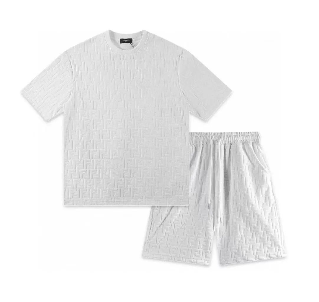 Unbranded Matching Sets Short-Sleeve T-Shirt and Drawstring Shorts Set with Tonal Geometric Pattern — 18