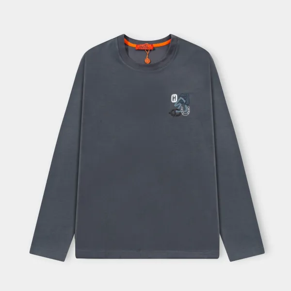 Hermès Logo Patch Long-Sleeve T-Shirt Charcoal Gray - 1