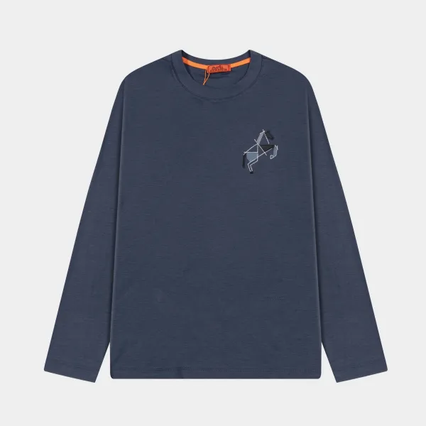 Hermès Embroidered Horse Long-Sleeve T-Shirt Navy - 1