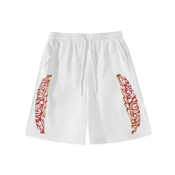 Design Tribal Print Side Panel Shorts White - 1