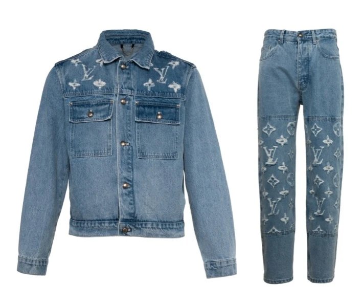 Louis Vuitton Monogram Denim Jacket and Jeans Set Blue - 1