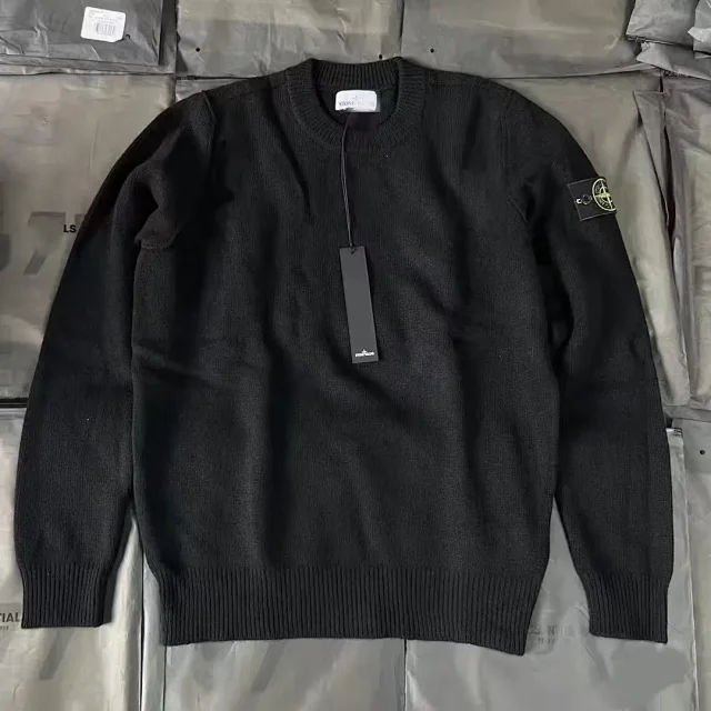 Stone Island Knitwear Crewneck knit sweater with compass sleeve badge product detail image 4