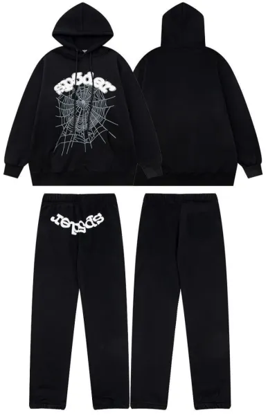 Spider Web Graphic Hoodie and Sweatpants Set Black - 1