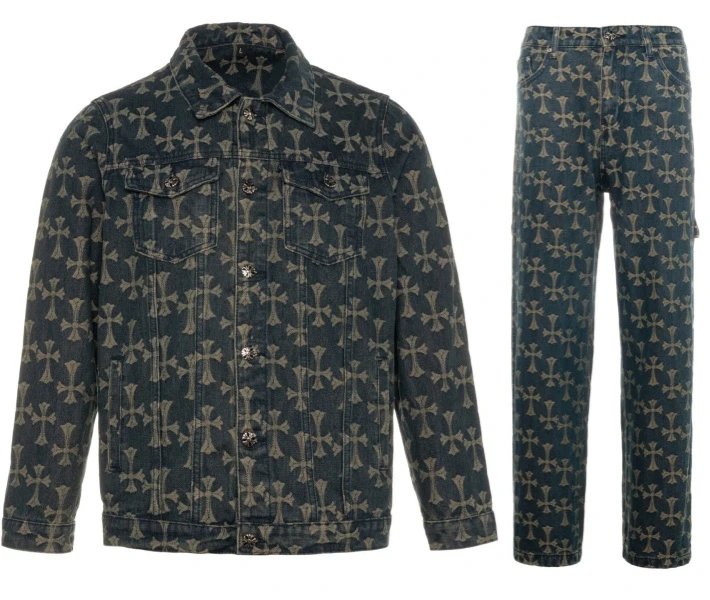 Chrome Hearts Cross Print Denim Jacket Dark Wash - 15