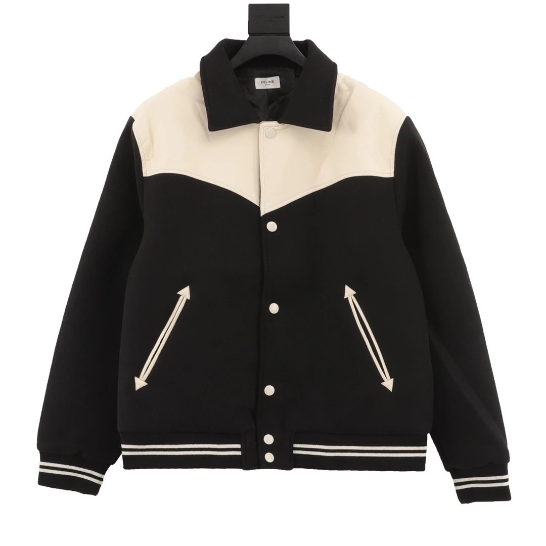 Celine Celine Contrast Panel Bomber Jacket in Black and Cream Black