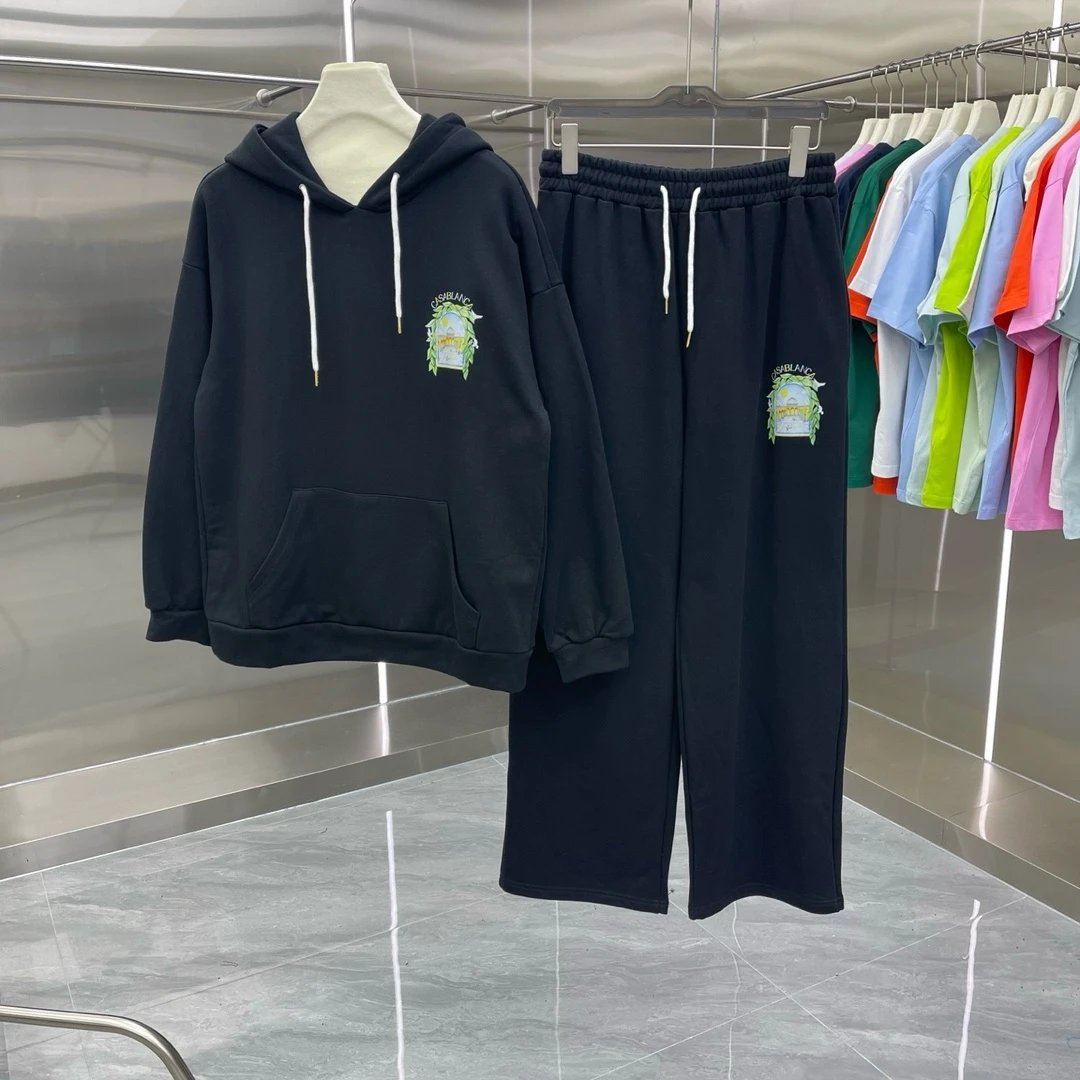 Design Embroidered Dragonfly Strawberry Hoodie and Sweatpants Set Black - 10