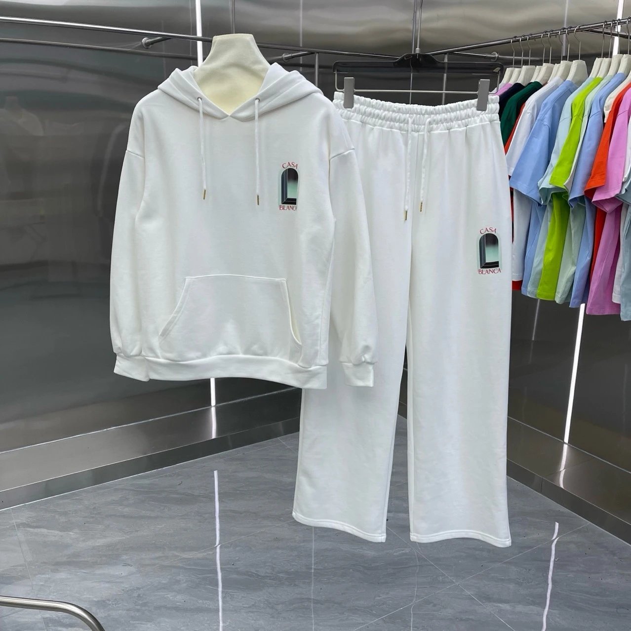 Design Embroidered Dragonfly Strawberry Hoodie and Sweatpants Set Black - 4