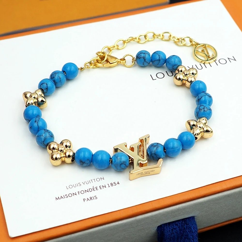 Louis Vuitton Turquoise Charm Bracelet Gold Jewelry - 16