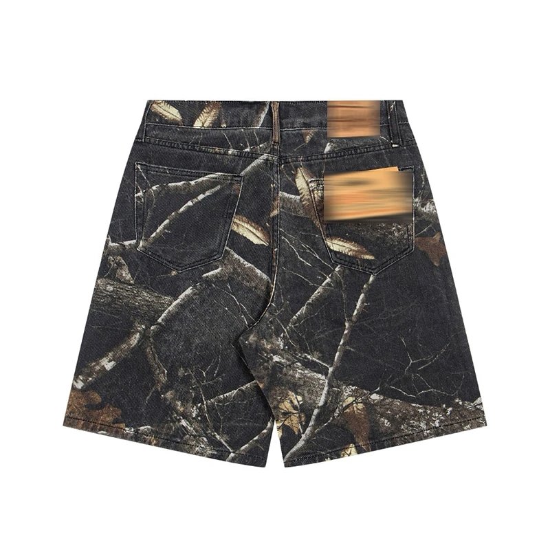 Leaf Print Denim Shorts photo 2