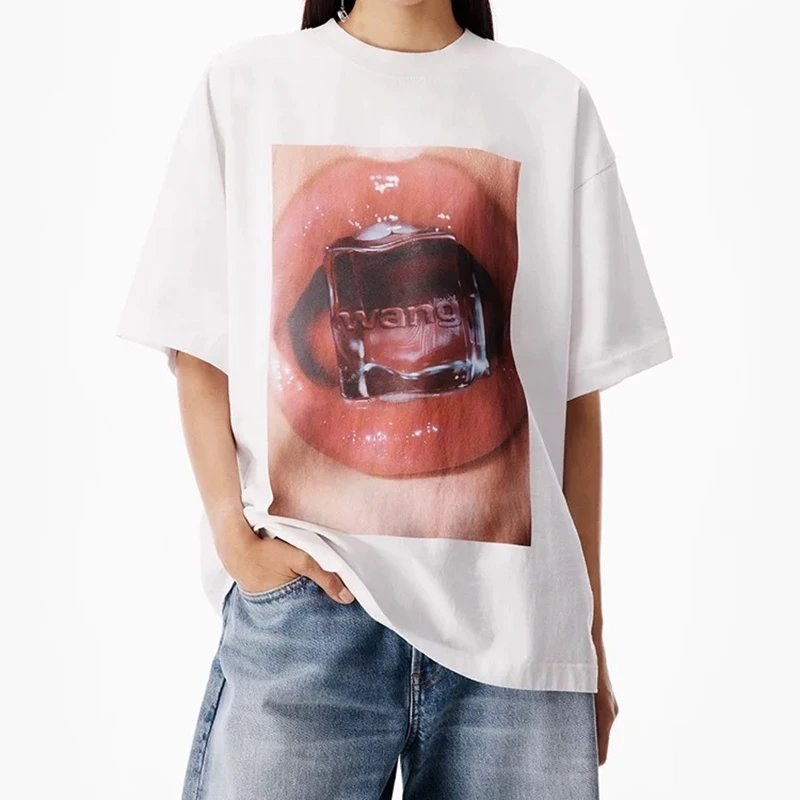 Red Lip Ice Block Print T-Shirt