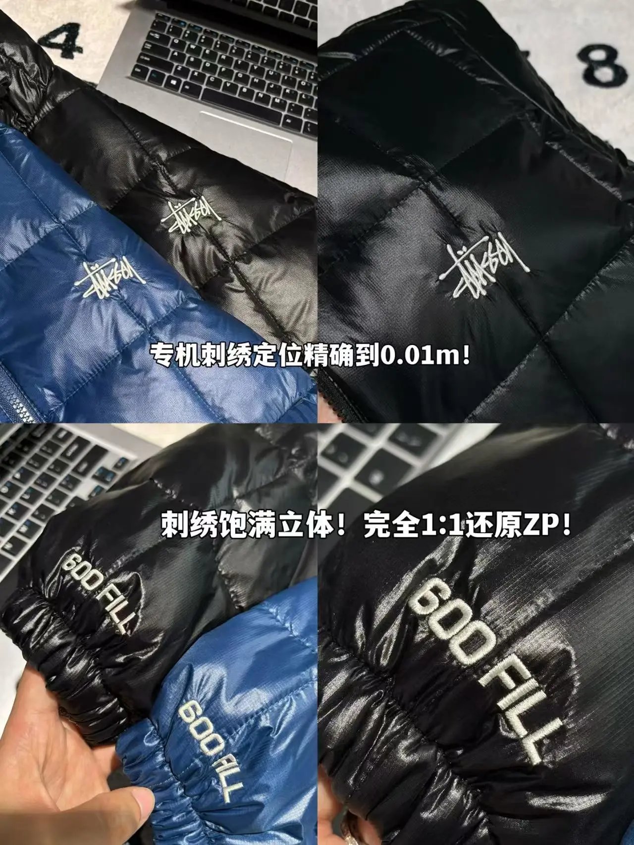 Stussy Diamond Quilted Hooded Down Jacket Navy - 8