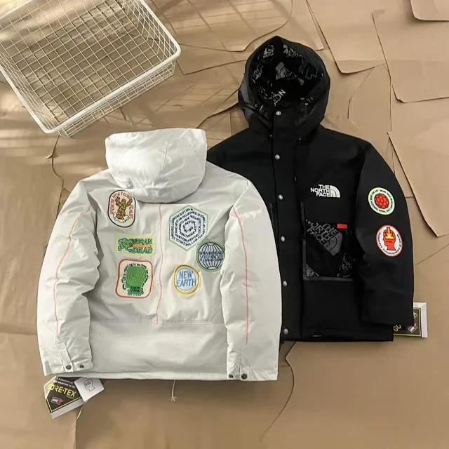 The North Face Down Jackets Brain Dead collaboration hooded multi-patch design product detail image 3