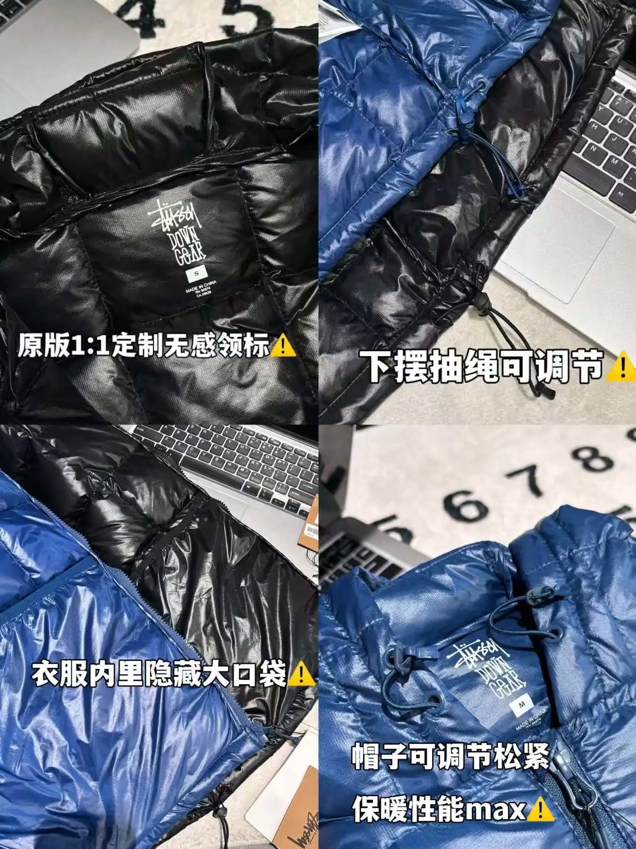 Stussy Diamond Quilted Hooded Down Jacket Navy - 9