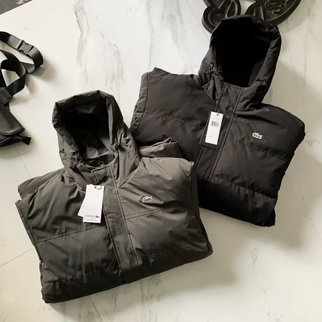 Lacoste Coats Hooded mid-length padded coat with crocodile chest patch product detail image 3