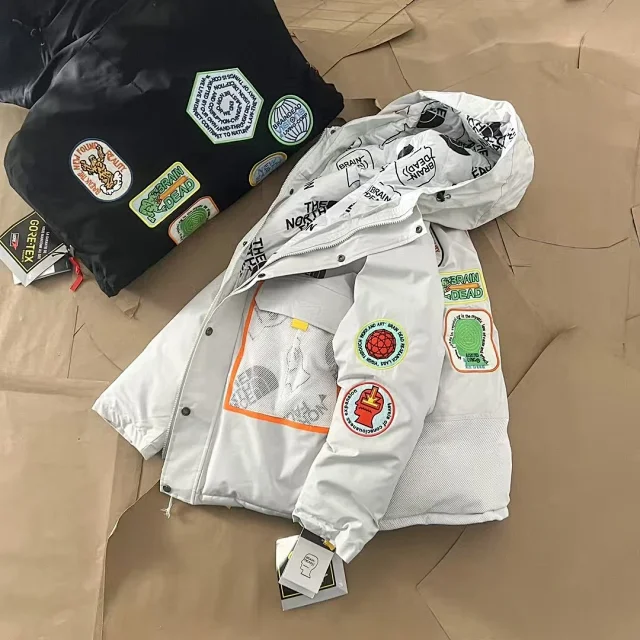The North Face Down Jackets Brain Dead collaboration hooded multi-patch design product detail image 2