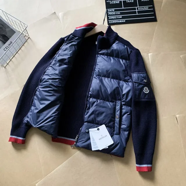 Moncler Down Jackets Quilted knit-sleeve jacket product detail image 8