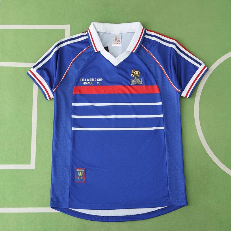1998 France Home Replica Jersey with Small Text on Chest (Customization info must be noted in the order; messages are not accepted)