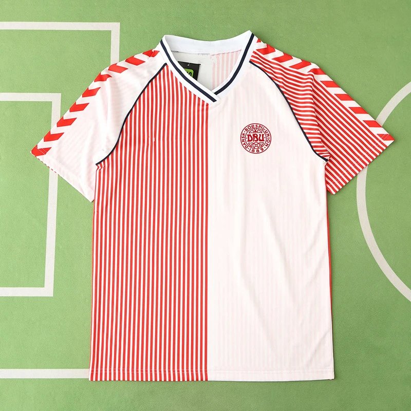 1986 Denmark Away White Red Thailand Version (For custom info, please leave a note when placing order; messages are not counted)