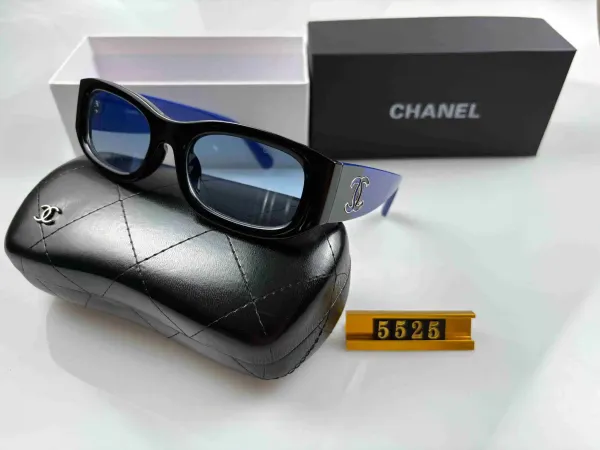 Chanel Rectangular Sunglasses Black Blue Gradient Lens Eyewear - 1
