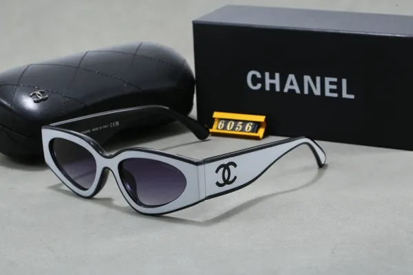 Chanel Cat-Eye Sunglasses White and Black Acetate with CC Logo - 1