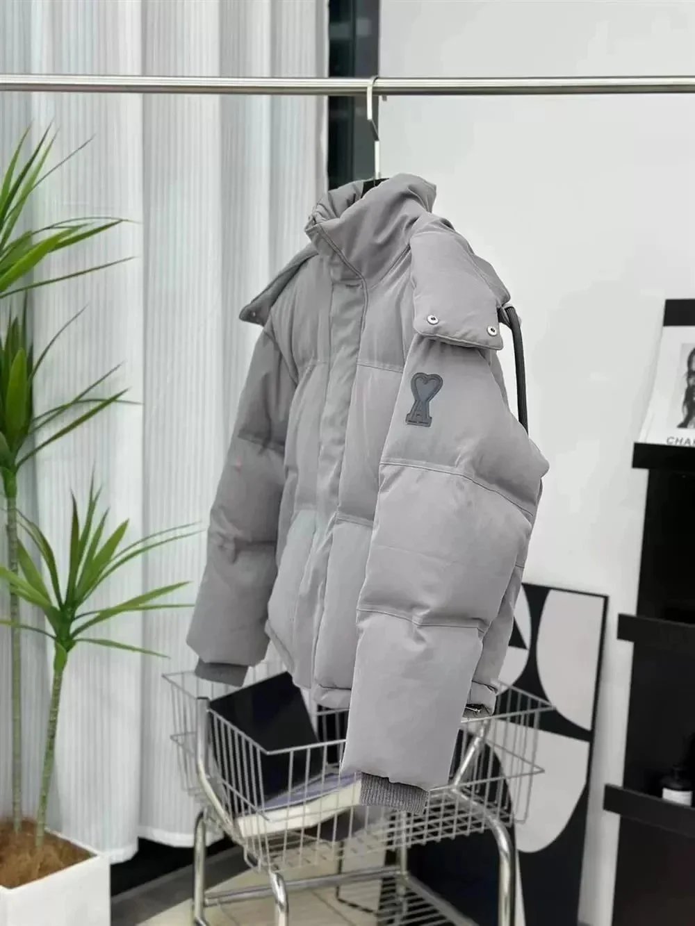Comme des Garçons Play Heart Logo Puffer Jacket Gray Down Jacket - 1