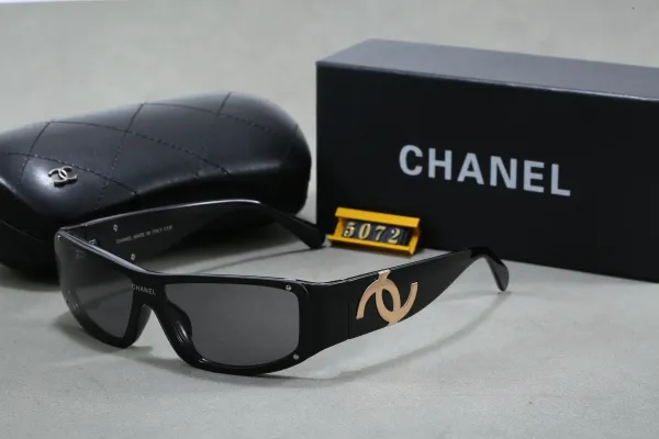 Chanel 5072 Black Acetate Sunglasses with Gold CC Logo - 1