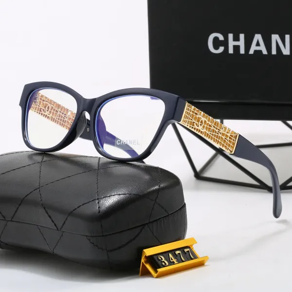 Chanel Optical Glasses Navy Blue with Gold-tone CC Grid Temples - 1
