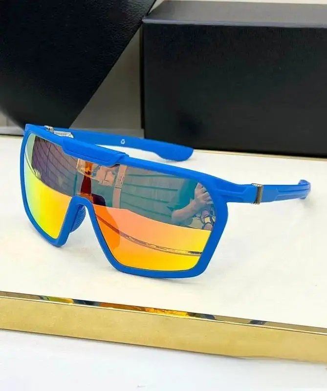 Sporty Wraparound Sunglasses Blue Frame with Gradient Mirror
