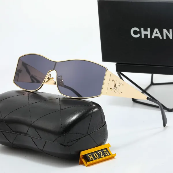 Chanel Shield Sunglasses Gold Frame Black Lens Eyewear - 1