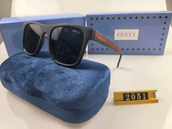 Gucci Square Frame Matte Black Sunglasses with Web Stripe Temples - 1