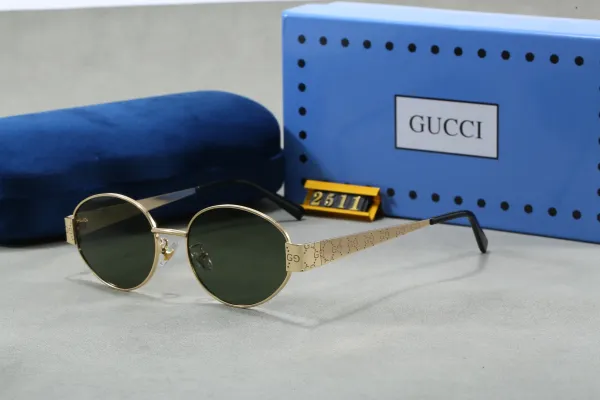 Gucci GG Marmont Round Sunglasses Gold Green Lens - 1