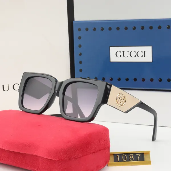 Gucci Square Frame Sunglasses with Gold GG Logo Black and Beige - 1