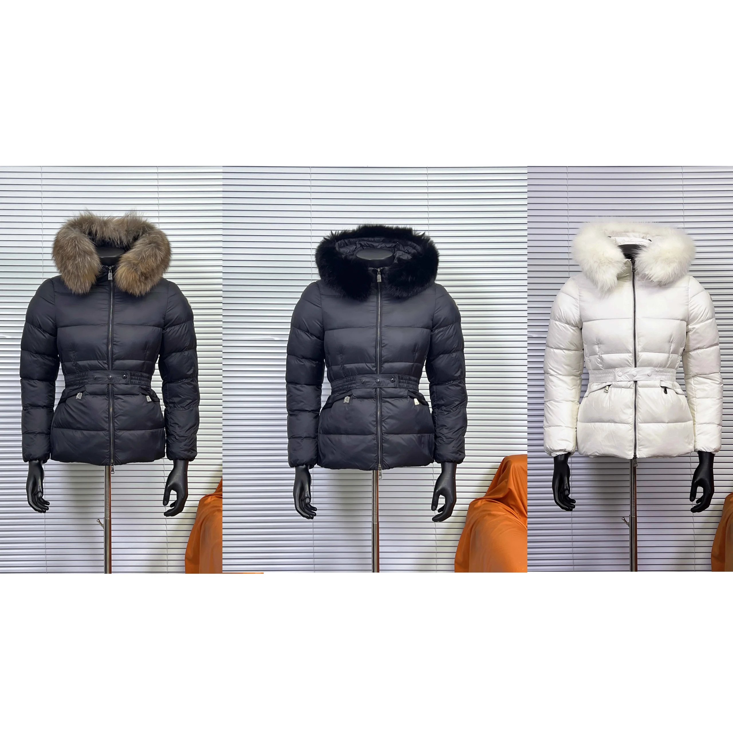 Fur Collar Puffer Jacket in Black and White