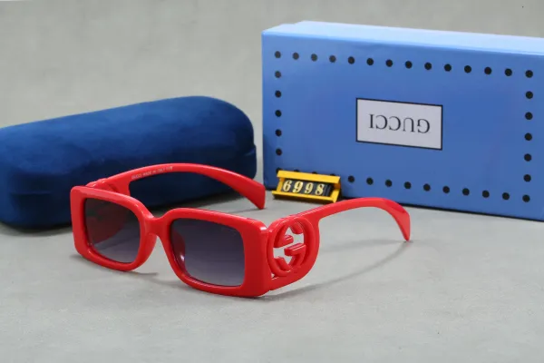 Gucci Square Frame Red Acetate Sunglasses with Interlocking G Temple Detail - 1