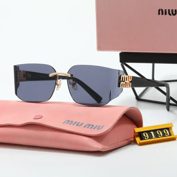 Miu Miu Square Rimless Sunglasses Black with Gold Accents - 1
