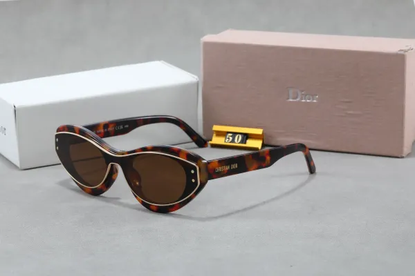 Dior Tortoiseshell Cat-Eye Sunglasses with Gold Trim - 1