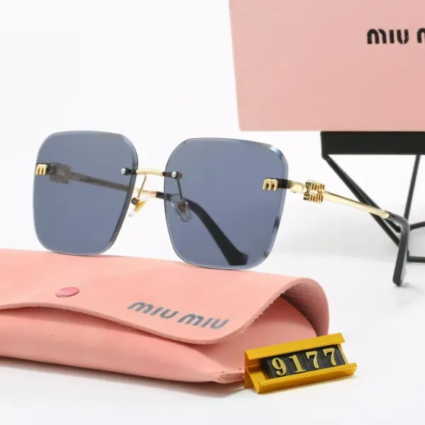 Miu Miu Square Rimless Sunglasses Blue Gradient Gold - 1