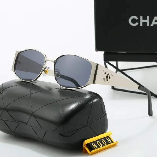 Chanel Rectangular Sunglasses Silver Frame Gray Lens Sunglasses - 1